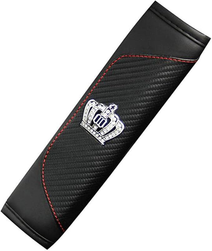 HYL World 2PCS Car Accessories Leather Car Seat Belt Cover Seat Belt Shoulder Pads with Bling Crystal Crown Decor,Black