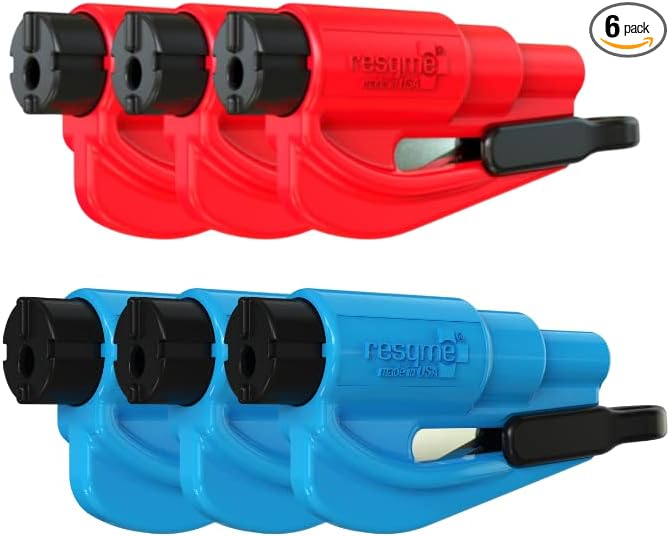 resqme The Original Emergency Keychain Car Escape Tool, 2-in-1 Seatbelt Cutter and Window Breaker, Made in USA, Pack of 6, Bl