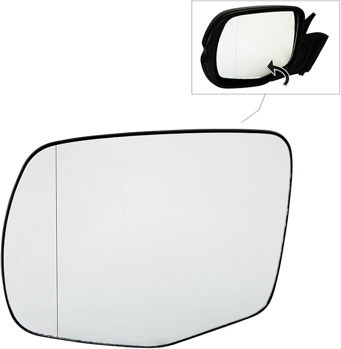 TRQ Driver Side Heated Aspherical Mirror Glass with Backing Plate Compatible with 2016-2018 Honda Pilot, 2017-2019 Honda Ridg