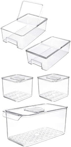 SANNO Vegetable Refrigerator Organizer Food Bins with lids Produce Saver Containers for Refrigerator, Food Fruit Vegetables s