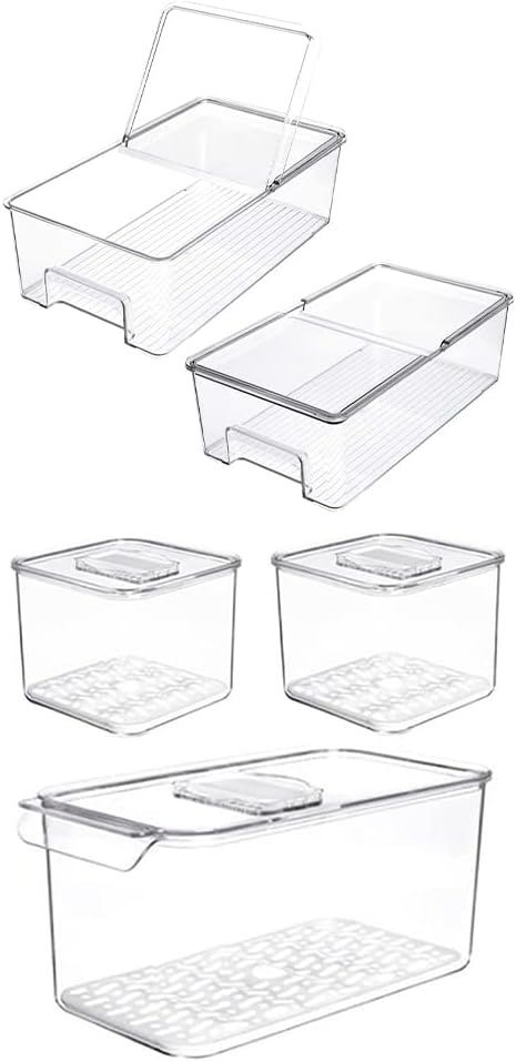 SANNO Vegetable Refrigerator Organizer Food Bins with lids Produce Saver Containers for Refrigerator, Food Fruit Vegetables s