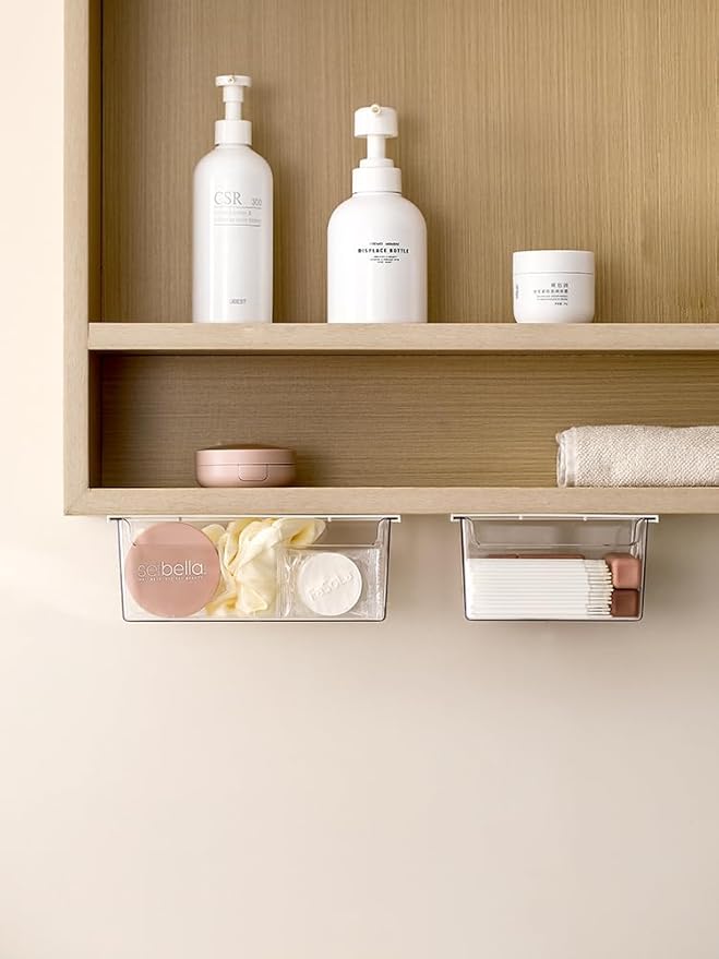 Medicine Cabinet Organizer Wall Mount,Small Pull-Out Organizer Box,Self-adhesive Under Medicine Cabinet Drawer Holder,Make Up