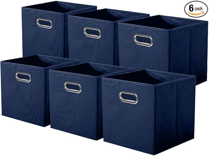 ShellKingdom Storage Bins, Foldable Fabric Storage Cubes And Cloth Storage Organizer Drawer with Metal Handle For Closet And 