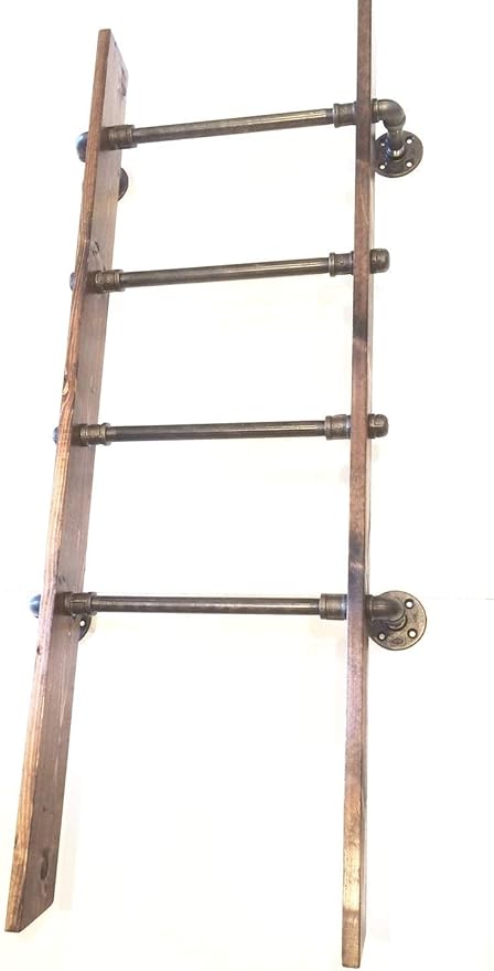 Rustic Industrial Pipe and Wood Blanket Ladder - Wood Quilt Ladder - Rustic Quilt Blanket Ladder - Pipe Decor Blanket Ladder 