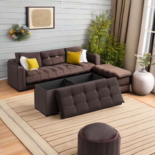SONGMICS MAZIE Collection - 43 Inches Folding Storage Ottoman Bench, Ottoman Foot Rest, End of Bed Bench, Storage Chest, Load