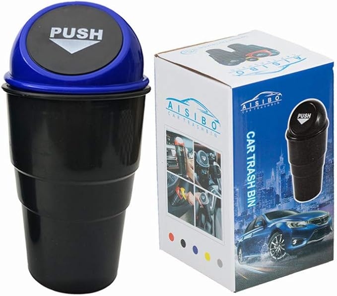 Car Trash Can with Lid, Automotive Cup Holder Mini Vehicle Garbage Can Trash Bin for Car Office Home Bedroom (Blue 2 Pack)
