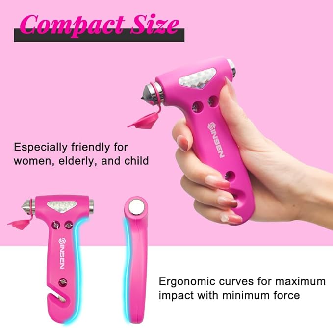 SINSEN Car Safety Hammer, Automotive Window Breaker and Seatbelt Cutter for Women, Roadside Emergency Kit, 3 in 1 Escape Tool