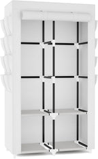 Portable Closet for Hanging Clothes, Portable Wardrobe Closet with Cover, 4 Storage Shelves, 2 Hanging Rods and 8 Side Pocket