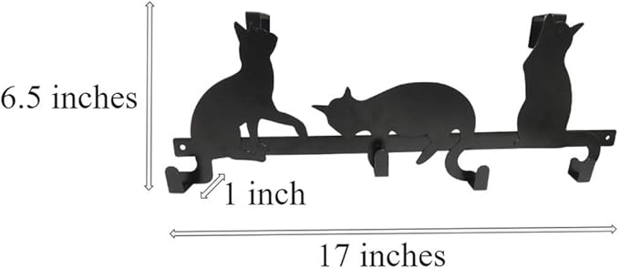 Evelots Over The Door 4 Hook Towel/Coat Rack Hanger Organizer, Kitty Cat Design-Easy No Tool Installation-Black Iron-Holds 20