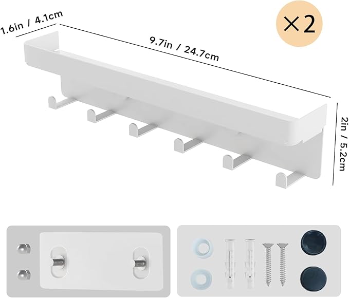 2 Pieces Key Holder for Wall Rustic Key and Mail Organizer 6 Key Hooks with Shelf Small Key Rack with Tray Adhesive Key Hange