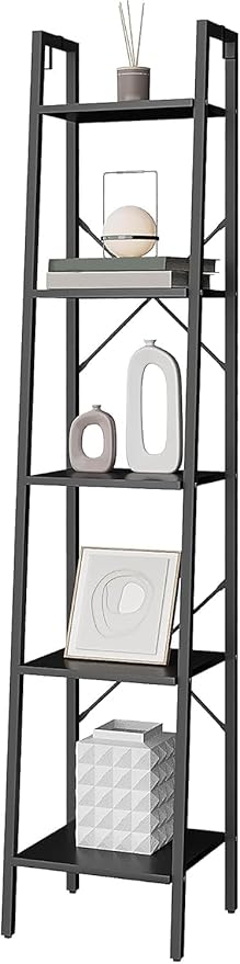 Hzuaneri Ladder Shelf, Bookshelf Bookcase, Freestanding Corner Storage Shelve with 2 Hooks for Home Office, Living Room, Kitc