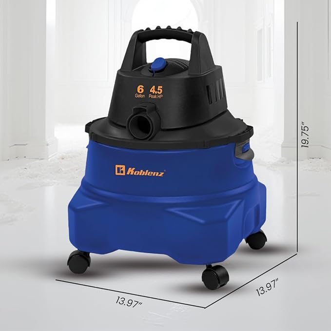 Koblenz Wet-Dry Vacuum Cleaner, 6-Gallon Tank, Superior 4.5 Peak HP Motor, Lightweight Vacuum Cleaner and Blower, Tackles Dry