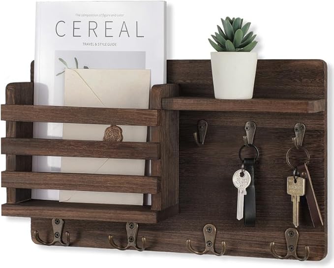 Nekon Mail Holder for Wall Mail Organizer with Key Hooks Hallway Farmhouse Decor Storage Racks with Floating Shelf and Flush 