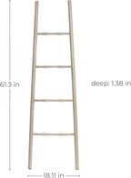 LuxenHome Rustic Blanket Ladder, 61'' Birch Wood 4-Rung Blanket Ladder, Farmhouse Towel Rack Stand for Bathroom Living Room D