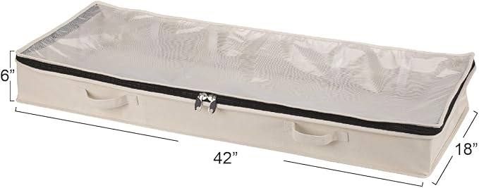 Household Essentials Cedarline Under Bed Storage Bag, Heavy-Duty Cotton Canvas, Textured PEVA Top with Durable 3-Sided Zipper