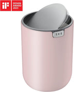 EKO Fandy 0.4 Gal/1.5L Mini Tabletop Trash Bin with Swing-Lid, Desktop Trash Can for Bathroom Countertop, Vanity, Coffee or Office, Small Garbage Bin (Pink)