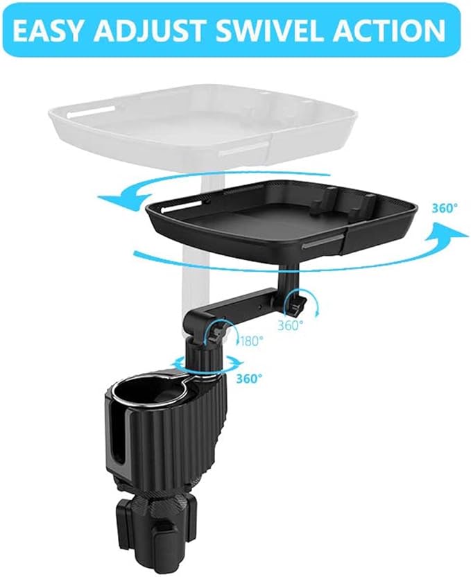 4-in-1 Car Cup Holder Expander Tray,Detachable Car Food Tray Retractable with Dual Cup Holder, Phone Holder, 360°Rotation Adjustable Base, Road Trip Essentials Car Accessories (A01)