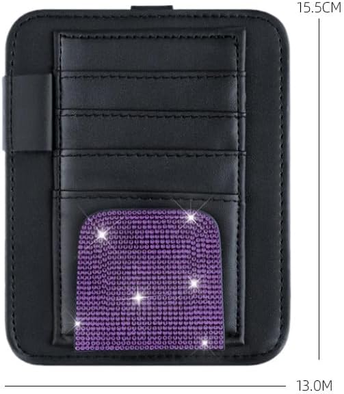 Bling Car Sun Visor Organizer, Rhinestone Multi-Pocket Truck Visor Organizer Pouch with Visor Pen Holder,Glasses Holder,Universal Sunvisor Organizers for Most Cars SUVs -Purple