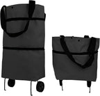 Collapsible Shopping Grocery Bag With Wheels Rolling Tote Bag With Wheels Large Reusable Shopping Bags(Black,Large)