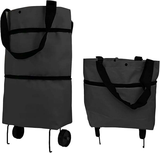 Collapsible Shopping Grocery Bag With Wheels Rolling Tote Bag With Wheels Large Reusable Shopping Bags(Black,Large)