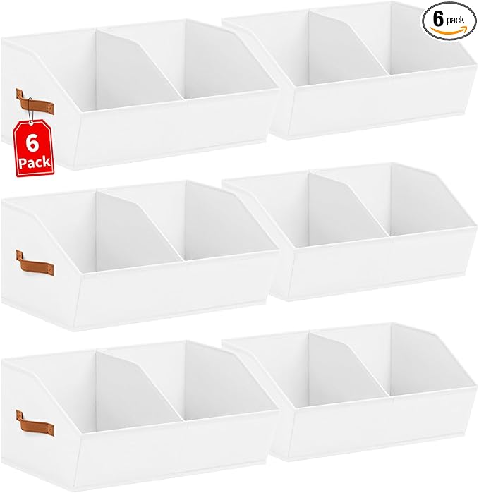 Homsorout Closet Organizers and Storage Bins - 6 Pack Collapsible Divided Trapezoidal Cube Storage Bins Baskets with Orange H