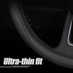 Carodi Latest Nappa Leather car Steering Wheel Cover, Stylish Non-Slip Leather car Interior 15 inches Universal (D-Shape,Blac