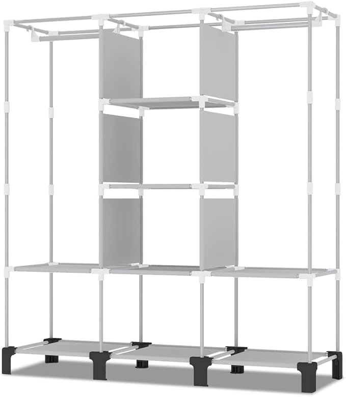 Portable Wardrobe, Clothes Organizer, Easy Hanger Wardrobe, Multiple Dividers and 3 Drawers, 6 Side Pockets Large Capacity (B