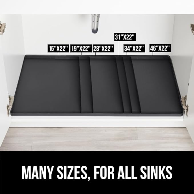 GORILLA GRIP Waterproof Silicone Under Sink Mat with Raised Lip for Kitchen and Bathroom, Cabinet Shelf Liner Stay in Place M