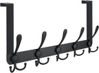 TICONN Over The Door Hooks, 5 Heavy Duty Tri Coat Rack All Metal Coat Hanger for Bathroom Bedroom Dorm (Matte Black, 1PK, Fit