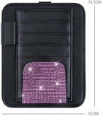 Bling Car Sun Visor Organizer, Rhinestone Multi-Pocket Truck Visor Organizer Pouch with Visor Pen Holder,Glasses Holder,Universal Sunvisor Organizers for Most Cars SUVs -Pink