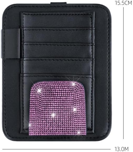 Bling Car Sun Visor Organizer, Rhinestone Multi-Pocket Truck Visor Organizer Pouch with Visor Pen Holder,Glasses Holder,Universal Sunvisor Organizers for Most Cars SUVs -Pink
