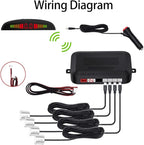 Cordless Parking Sensor, Reverse Radar System with 4 Car Backup Sensors, LED Distance Display with Sound Warning + 4 White Parking Sensors for Cars, Vans, RVs, and Trailers