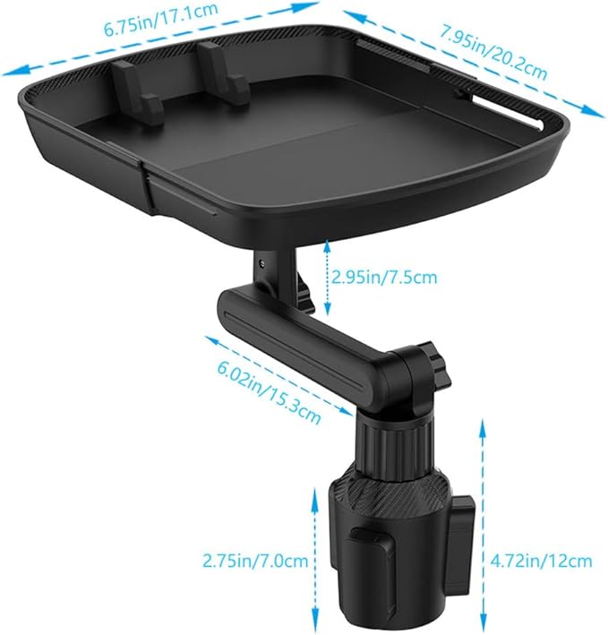 Cup Holder Tray Table, 360º Adjustable Car Drink Holders Tray, Stretchable Car Food Tray Coffee Table Stand with Phone Holder
