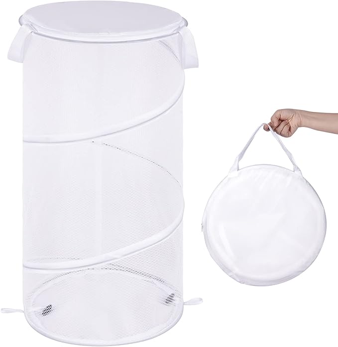 BATTOO Collapsible Laundry Basket with Lid Foldable Mesh Pop Up Hamper with Handles for Laundry Room, Bathroom, Kids Room, Co