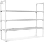 LANTEFUL 3 Tier Shoe Rack for Closet, Shoe Organizer with 5 Hooks, Long Shoe Shelf Storage for Shoe and Boot Stackable Free S