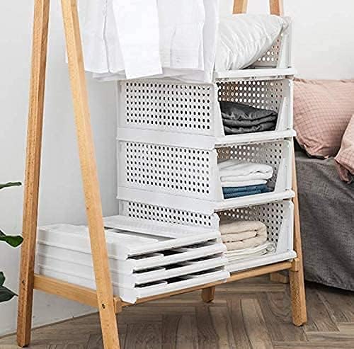 yazi Stackable Storage Bins,8 Pack Foldable Plastic Wardrobe Clothes Organizer Drawer Shelf Storage Basket Container Plastic 