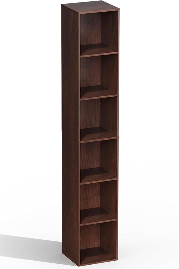 6 Cube Storage Organizer, Narrow Open Shelf Bookcase, Freestanding 6 Tier Low Display Bookshelf for Home Office, Living Room,