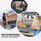 Homeve Trunk Organizer, Car Storage, Reinforced Handles, Collapsible Multi-Compartment, Foldable, Waterproof, Sturdy, 600D Oxford Polyester For Car, SUV, Mini-Van, Grey, 2 Compart