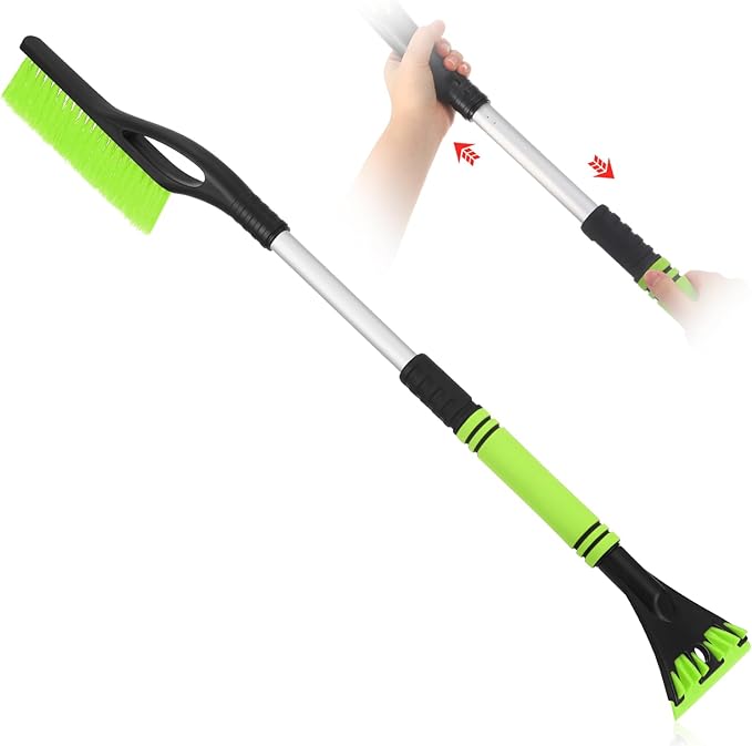 27"-33" Snow Brush and Detachable Ice Scraper with Ergonomic Foam Grip Scalable Range 27" Winter Accessories for Cars Trucks SUV(Green)