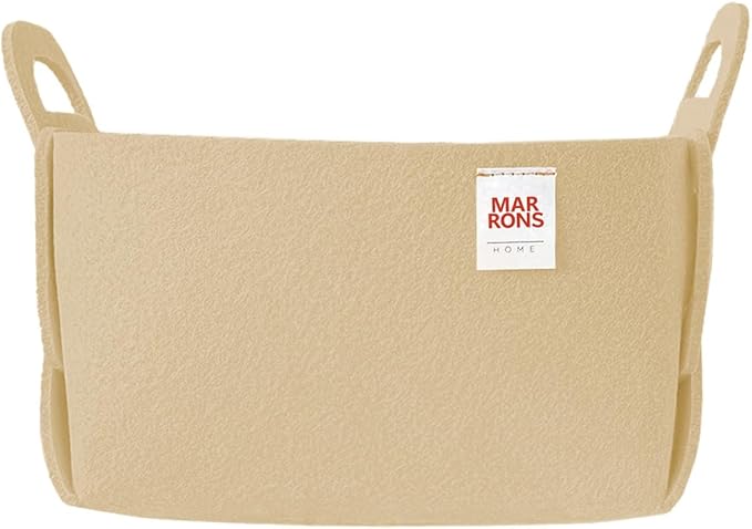 Collapsible Felt BEIGE Storage Bin Small 7.1"x5.1"x5.1" – Foldable Basket with Handles for Closet, Toy Storage, Laundry Room 