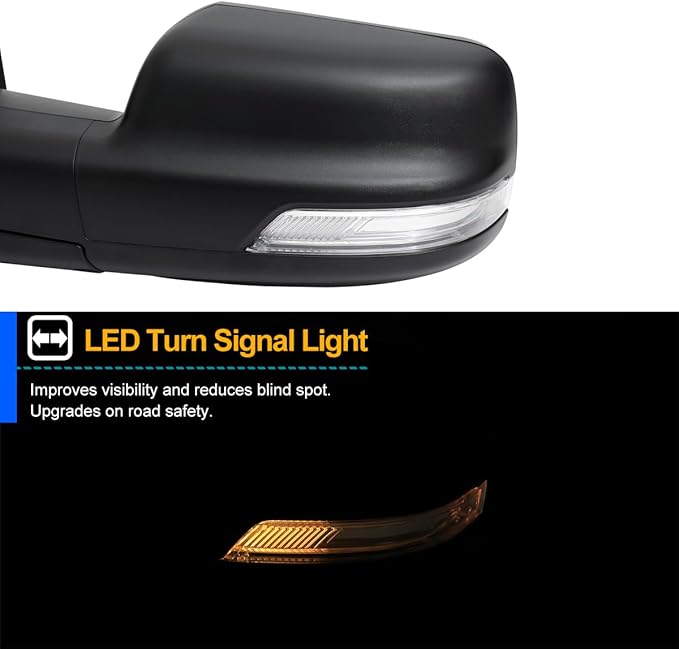 Spec-D Tuning Black Power Fold Heated + LED Signal + Blind Spot Monitor Left Driver Side Mirror Compatible with 2019-2024 Ram 1500, Left + Right Pair
