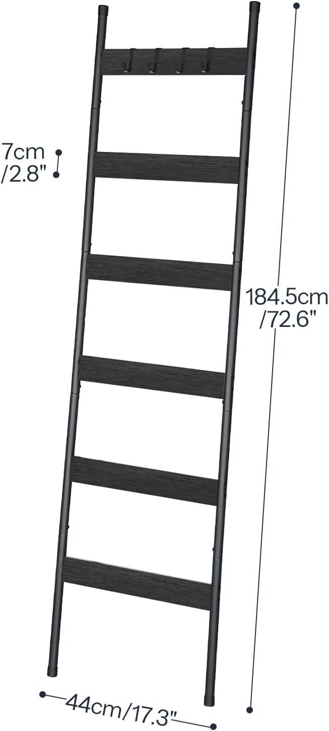 HOOBRO Blanket Ladder, 6-Tier Towel Rack with Hooks, Wall-Leaning Blanket Rack, Decorative Display Ladder Shelf, Scarves, Ind
