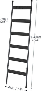 HOOBRO Blanket Ladder, 6-Tier Towel Rack with Hooks, Wall-Leaning Blanket Rack, Decorative Display Ladder Shelf, Scarves, Ind