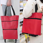 Collapsible Shopping Grocery Bag With Wheels Rolling Tote Bag With Wheels Large Reusable Shopping Bags Foldable Cart(Red,Large)