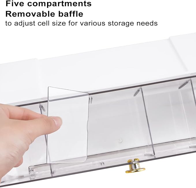 Socks Underwear Drawer Organizer, 5 Cell Compartments Acrylic Wall Mount Storage Boxes, Self-Adhesive Switchable Drawer Organ