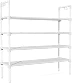 LANTEFUL 4 Tier Shoe Rack for Closet Shoe Organizer with 5 Hooks, Long Shoe Shelf Storage for Shoe and Boot Stackable Free St