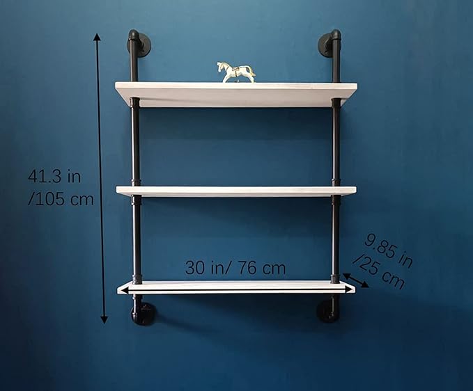 Industrial Pipe Shelving Rustic White Pipe Wall Shelves Bathroom Shelves with Wood Planks Industrial Floating Shelves 30 Inch