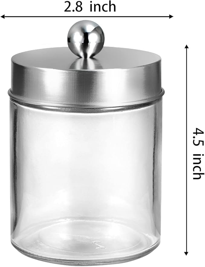 Amolliar 4Pc Apothecary Jars Bathroom Vanity Storage Organizer Set -Countertop Canister with Stainless Steel Lids &Stickers -