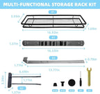 Broom Holder Door Mount,Door Mounted Broom and Mop Holder with Dual Tool Hooks, Three Slots, and One Tool Storage Basket For 