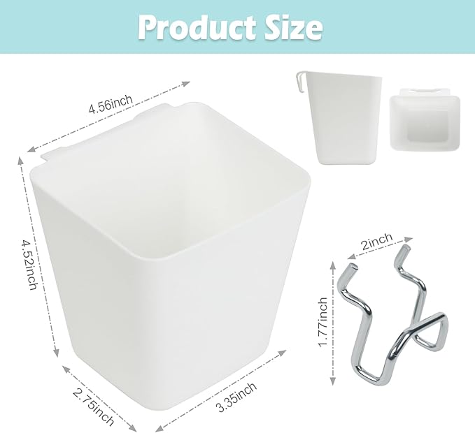 8 Pack Large Pegboard Bins with Hooks, Square Box Shape Peg Board Cups and Peg Board Accessories for Craft Room, Playroom, Of